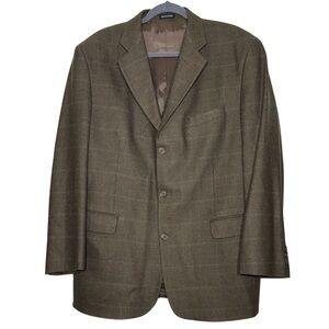 Classic Men's Green Wool Sport Coat Blazer Suit Jacket 44 Minimalist Olive Green